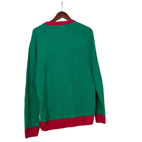 Ugly Christmas Sweater Beatles Abbey Road Sz L Green Red Lights Working Holiday - Picture 2 of 8